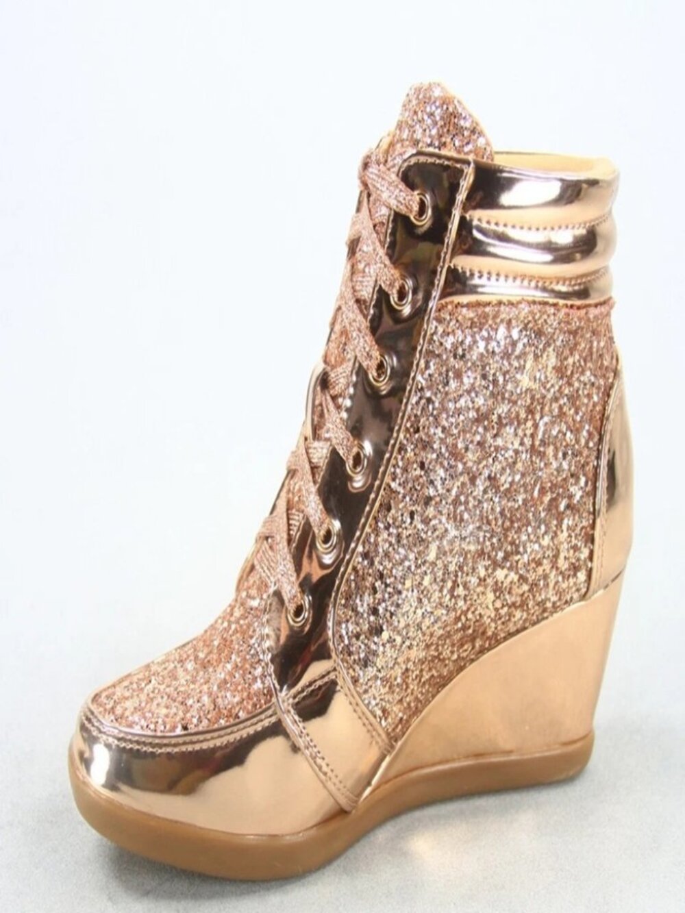 NEW Glitter Sneaker Women's High Top Lace Up Wedge Booties Shoes Size 5.5 - 10 - Picture 6 of 13